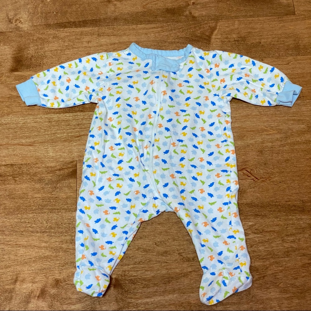 Light blue yellow and blue animal dot long sleeve footie onesie Gerber nb